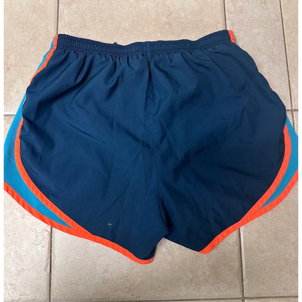 NIKE DRI-FIT Blue w/ Neon Orange Trim Blue Mesh Sides Running Shorts, Women's S - Picture 3 of 5
